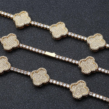 Custom S925 Silver Clover Tennis Bracelet | Elegant Women's Iced Out Jewelry | Caratix - CaratixJewelry