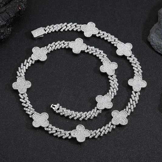 Shape Cuban Chain Zircon Necklace with Spring Clasp for Men | Caratix Jewelry - CaratixJewelry