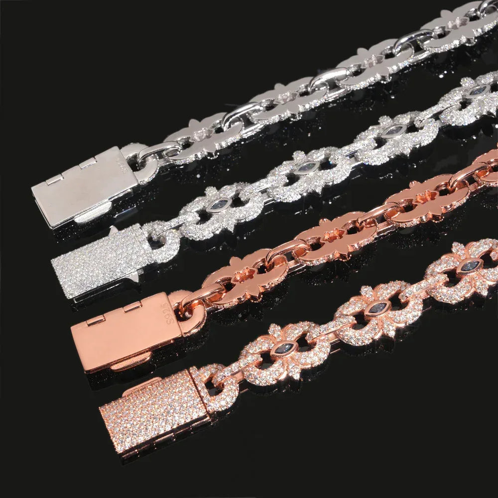 13mm Four-Leaf Clover Moissanite Cuban Link Bracelet – S925 Sterling Silver Iced-Out Hip Hop Streetwear Jewelry - CaratixJewelry