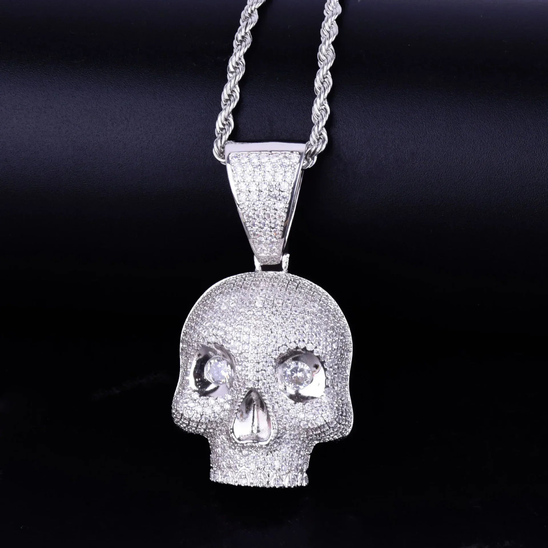Men's Iced Out Skull Pendant Necklace | Gothic Hip Hop Skeleton Head | Premium Copper CZ Streetwear Bling | Edgy Rebel Jewelry | Caratix - CaratixJewelry