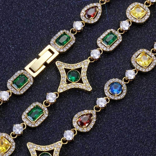 Custom 10mm Stainless Steel Colorful Gemstone Chain | Premium Iced Out Jewelry | Caratix - CaratixJewelry