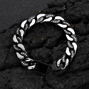 12mm Stainless Steel Hip Hop Bracelet with CNC Half Pavé Zircon - CaratixJewelry