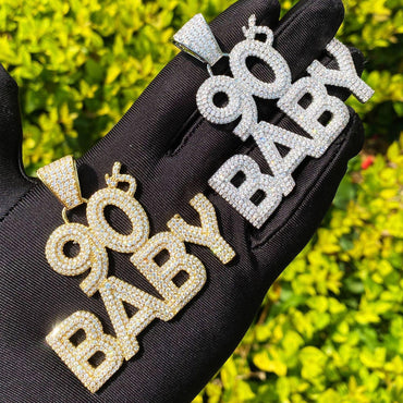 Iced Out "90s BABY" Text Pendant | Women's Y2K Nostalgia Necklace - CaratixJewelry