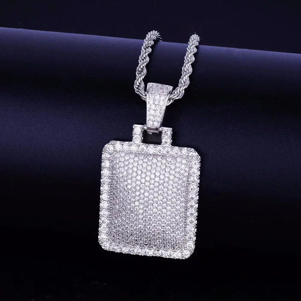 Iced Out Geometric Square Pendant | Men's Hip Hop Cluster Necklace | Premium Copper CZ Box Jewelry | Modern Daily Bling | Caratix - CaratixJewelry