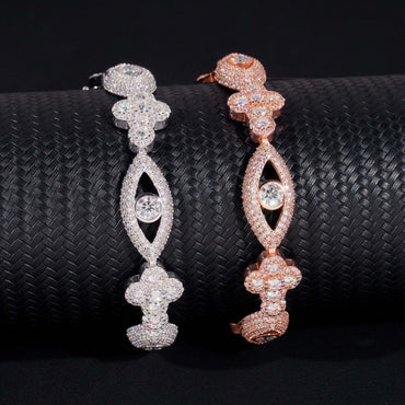 Moissanite Eye & Cross Cuban Link Bracelet – S925 Sterling Silver Iced-Out Hip Hop Streetwear Jewelry - CaratixJewelry