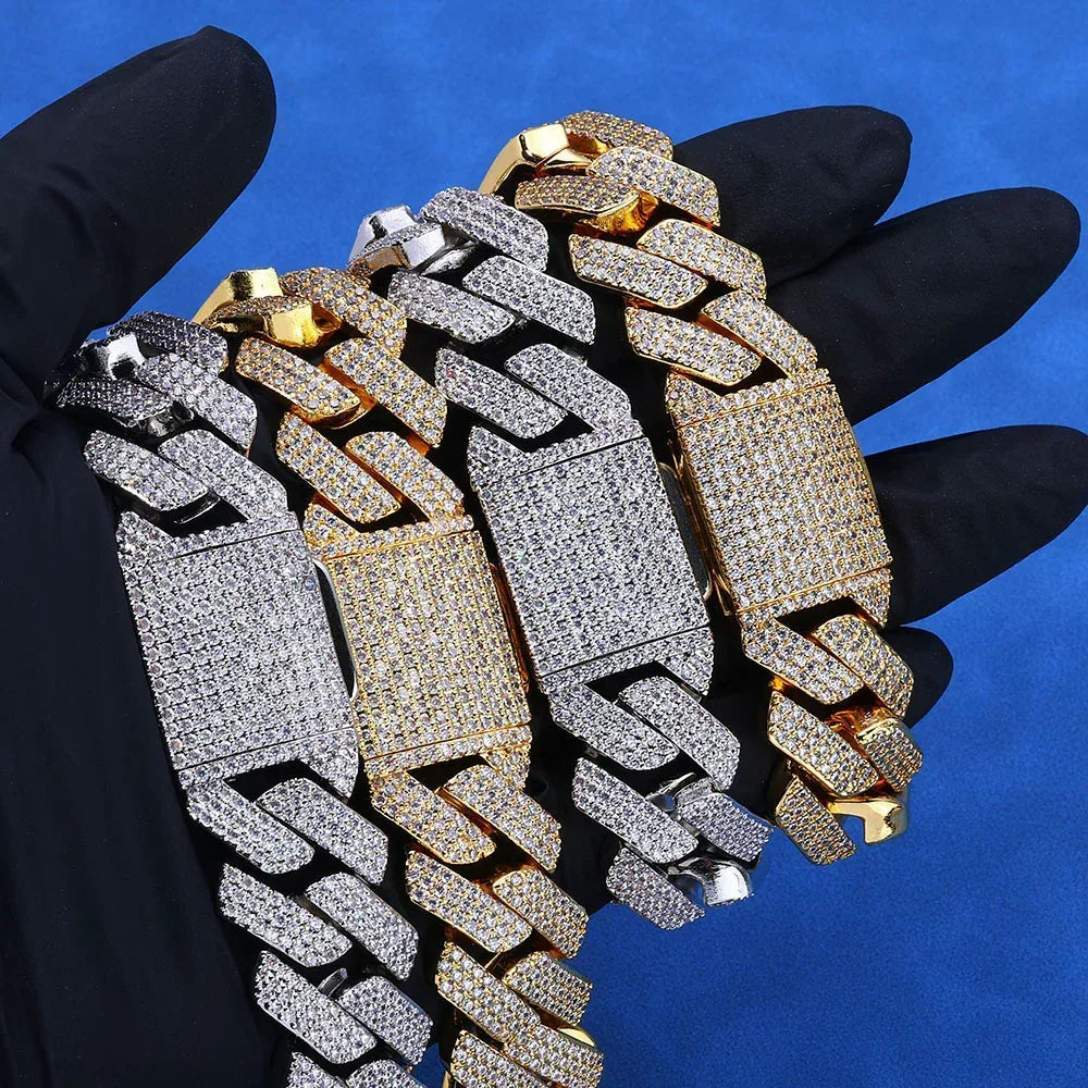 20mm Flip Clasp Triple Row Zircon Cuban Link Bracelet - CaratixJewelry