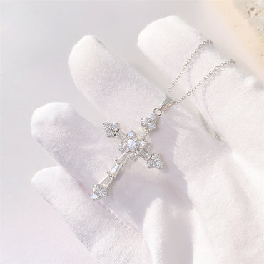 Luxury S925 Moissanite Crucifix Necklace - Passes Diamond Tester Clavicle Chain | Caratix