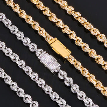 Custom 8mm Iced-out O-Link Necklace | Modern Rapper Iced Out Chain with Fold-over Clasp | Caratix - CaratixJewelry