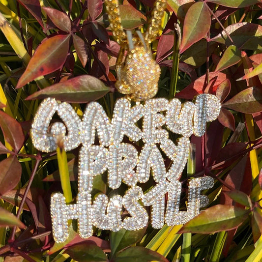 Luxury Wake Up Pray Hustle Iced Out Pendant | Men's Hip Hop Quote Necklace | Premium Copper CZ Motto Jewelry | Unisex Entrepreneur Bling | Caratix - CaratixJewelry
