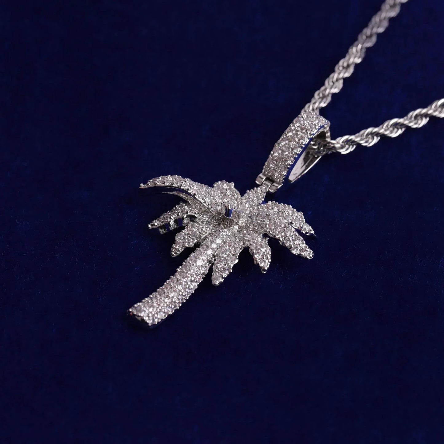Miami Palm Tree Pendant Necklace for Men | Hip Hop Iced Out Pave CZ Jewelry | Tropical Copper Zircon Ice Pendant | Caratix - CaratixJewelry