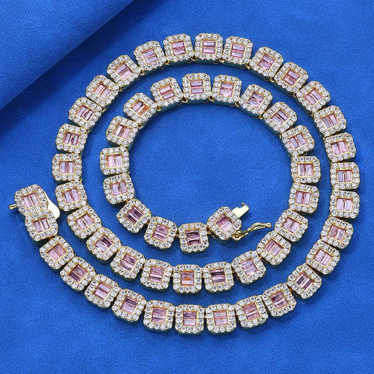 Custom 8mm Pink Baguette Mixed-Cut Tennis Chain Hip Hop Bling | Caratix - CaratixJewelry