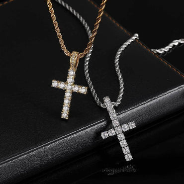 Custom Small Solid Cross Pendant Necklace with Micro-Pave Zircon Stones and Gold Plating for Men | Caratix Jewelry - CaratixJewelry