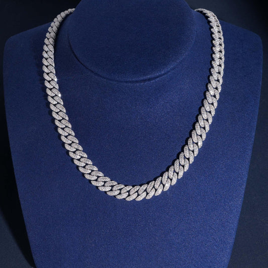 10mm Crescent Moissanite Cuban Link Chain – S925 Sterling Silver Iced-Out Hip Hop Streetwear Necklace - CaratixJewelry