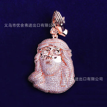 Luxury Iced Out Praying Hands Pendant for Men | Hip Hop Portrait Necklace | Premium Copper Zircon Bling Jewelry | Trendy Men's Streetwear Accessory | Caratix - CaratixJewelry