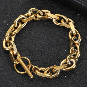 Cross O-Link Stainless Steel Bracelet with Gold Plating for Men | Caratix Jewelry - CaratixJewelry