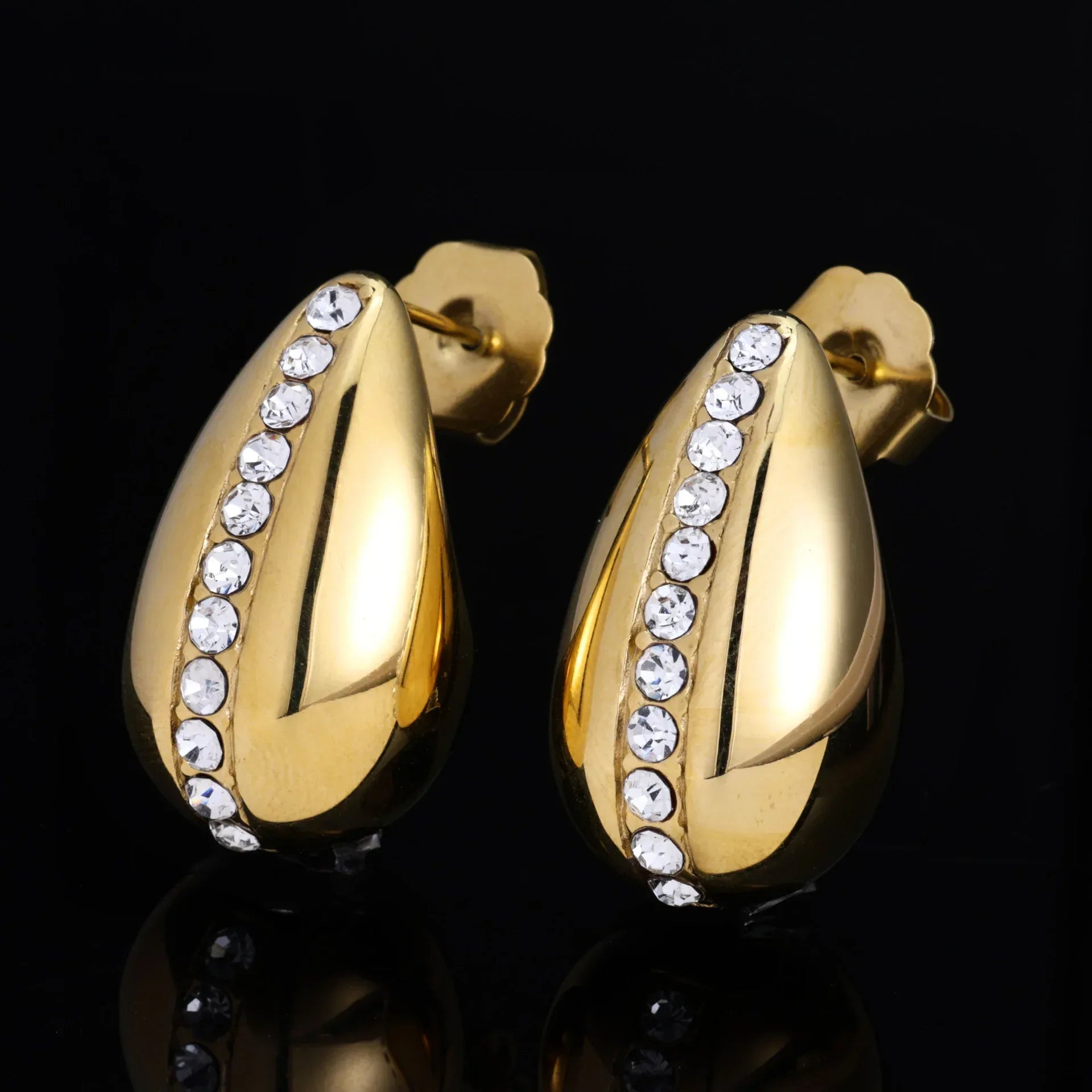 18K Gold Plated Drop-Shaped Zircon Earrings for Women | Trendy Titanium Steel Hip Hop Jewelry | Caratix Jewelry - CaratixJewelry