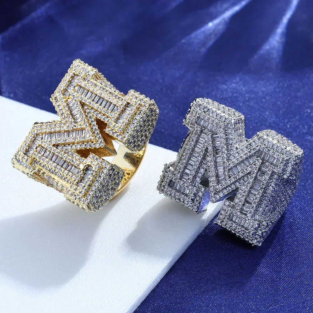 Alphabet Zircon Ring for Men | Trendy Hip Hop Jewelry | Customizable Jewelry | Caratix Jewelry - CaratixJewelry