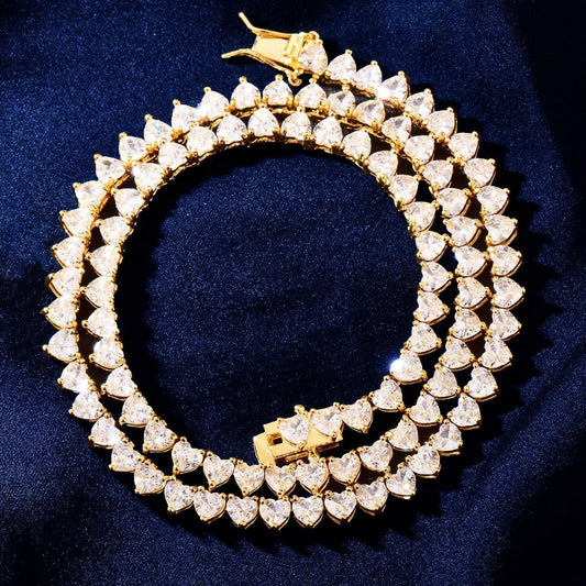 4mm Heart Tennis Chain Necklace with Copper and Zircon Stones | Hip Hop Couples Jewelry – Caratix Jewelry - CaratixJewelry