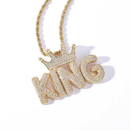 Crown Bubble Letter and Number Pendant Necklace with Micro-Pave Zircon for Men | Caratix Jewelry - CaratixJewelry