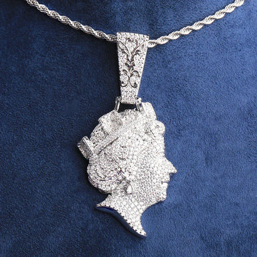 Luxury Iced Out Queen Elizabeth II Pendant | Men's Hip Hop Portrait Necklace | Full CZ Genuine Copper Jewelry | Senior Sense Bling | Caratix - CaratixJewelry