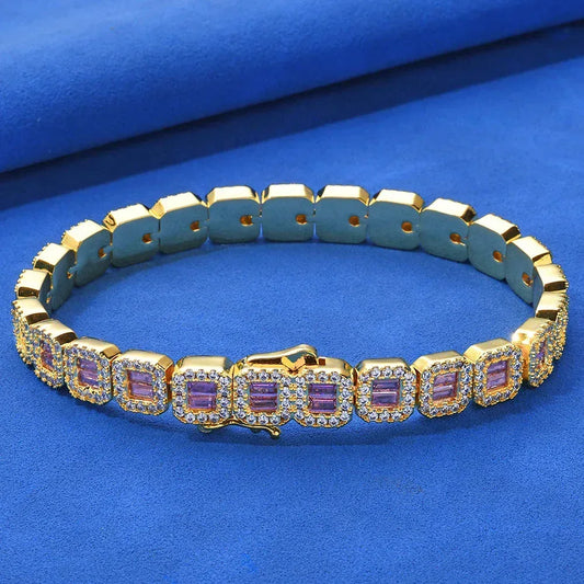 Custom 8mm Pink Baguette Tennis Bracelet Hip Hop Jewelry | Caratix - CaratixJewelry