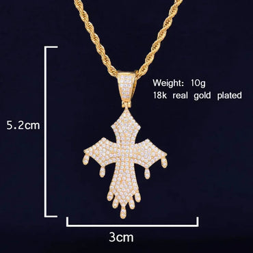 Iced Out "Liquid Drip" Cross Pendant | Men's Melting Hip Hop Necklace | Premium Copper CZ Streetwear Jewelry | Kinetic Style Bling | Caratix - CaratixJewelry