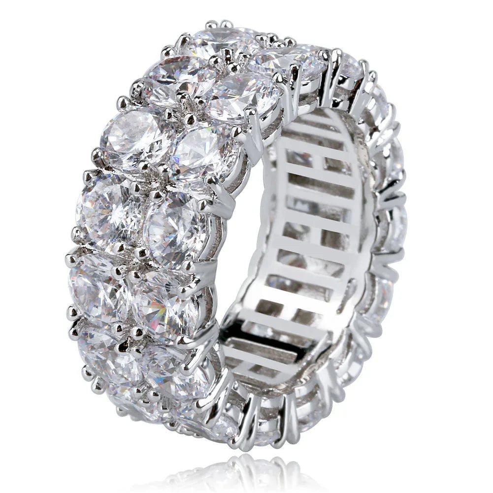 S925 Sterling Silver Double Row Ring | Iced Out Unisex Band | Caratix