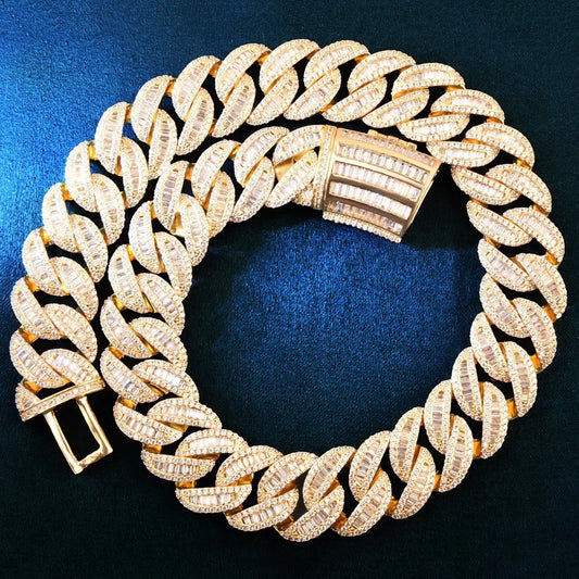 20mm Half Curved Step Cut Cuban Chain with Copper & Zircon - CaratixJewelry