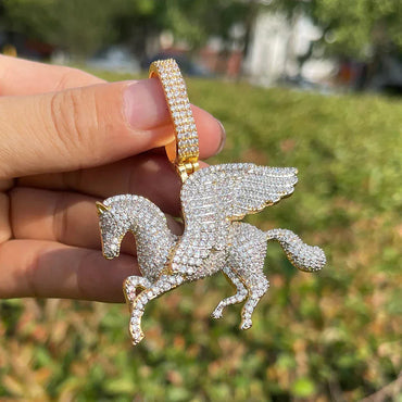 Men's Winged Horse Necklace | Premium Copper CZ Mythical Creature Jewelry - CaratixJewelry
