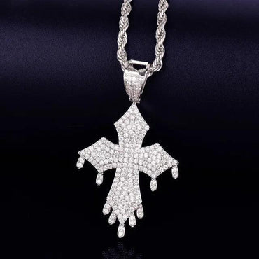 Iced Out "Liquid Drip" Cross Pendant | Men's Melting Hip Hop Necklace | Premium Copper CZ Streetwear Jewelry | Kinetic Style Bling | Caratix - CaratixJewelry