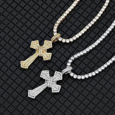 Custom Full Cross Pendant Necklace with Zircon Stones for Men | Caratix Jewelry - CaratixJewelry