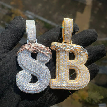 Crown Thorn Letter Pendant | Iced Out Hip Hop Custom Initial Men’s Necklace - CaratixJewelry