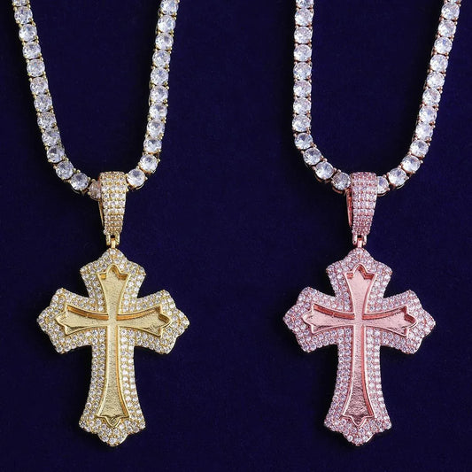 Iced Out Classic Cross Pendant | Men's Heavyweight Real Copper CZ Necklace - CaratixJewelry