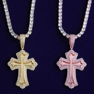 Iced Out Classic Cross Pendant | Men's Heavyweight Real Copper CZ Necklace - CaratixJewelry