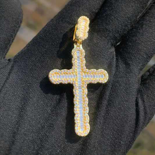 Baguette Cross Pendant Necklace | CZ Iced Out Hip Hop Unisex Trend Jewelry - CaratixJewelry