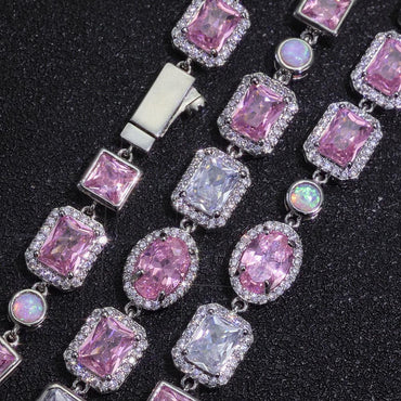 Custom 10mm Pink Gemstone Chain Bracelet Zircon Hip Hop Jewelry | Caratix Jewelry - CaratixJewelry