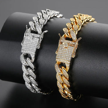 12mm Double Row Cuban Link Full Zircon Hip Hop Jewelry Bracelet - CaratixJewelry