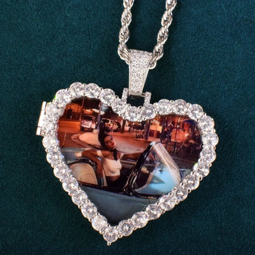 Flip-Open Heart Photo Pendant | CZ Iced Out DIY Custom Picture Hip Hop Jewelry - CaratixJewelry
