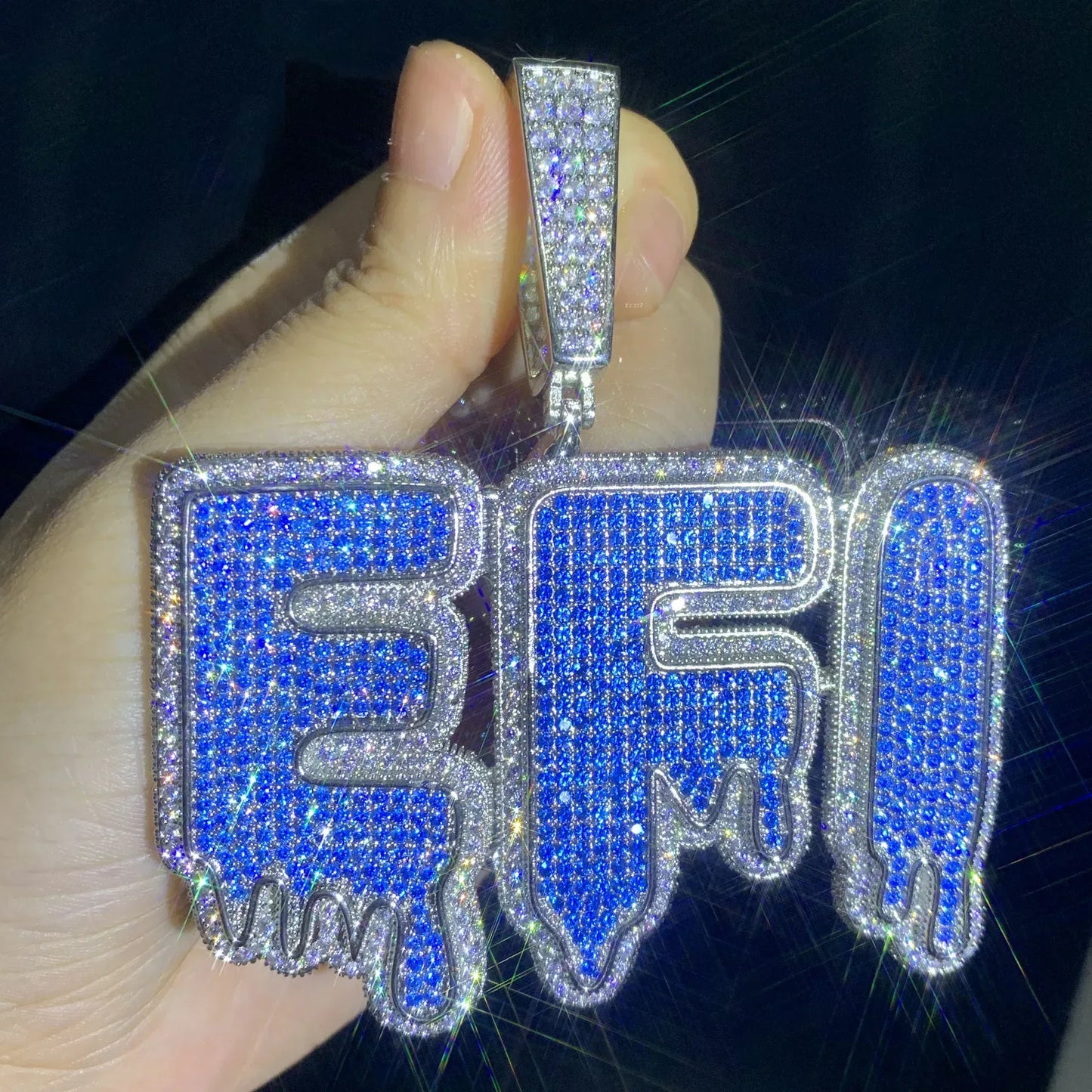 Blue Teardrop Letter Pendant | Iced Out CZ DIY Initial Hip Hop Necklace - CaratixJewelry