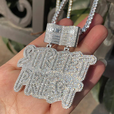 Iced Out "Street Priest" Letter Pendant | Men's Urban Wisdom Necklace | Premium Copper CZ Slogan Jewelry | OG Status Bling | Caratix - CaratixJewelry