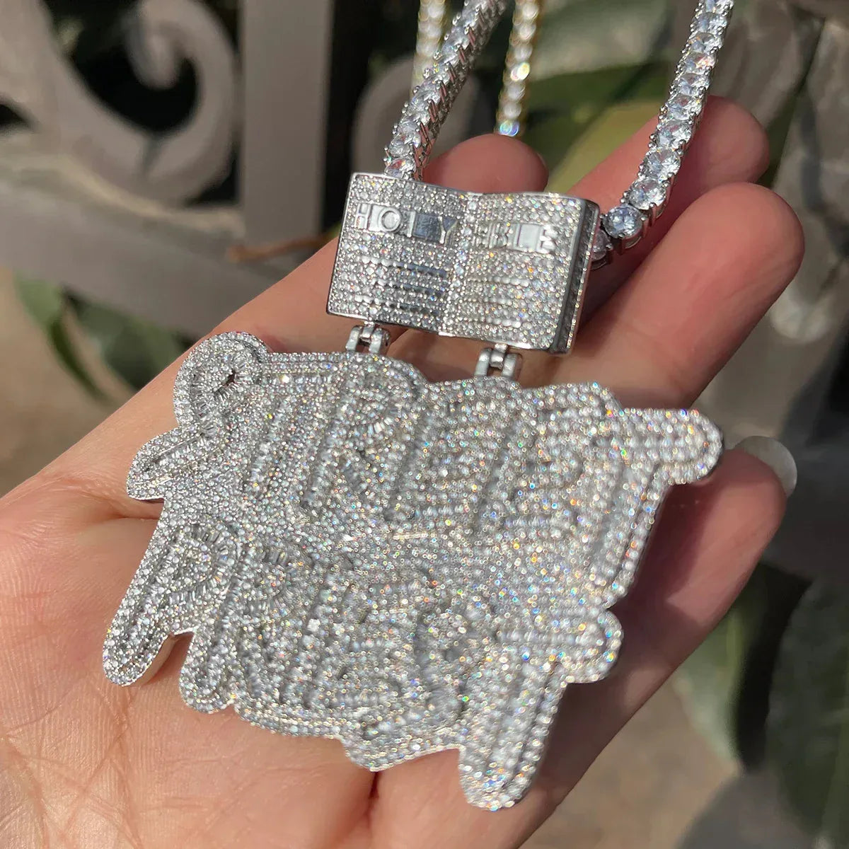 Iced Out "Street Priest" Letter Pendant | Men's Urban Wisdom Necklace | Premium Copper CZ Slogan Jewelry | OG Status Bling | Caratix - CaratixJewelry