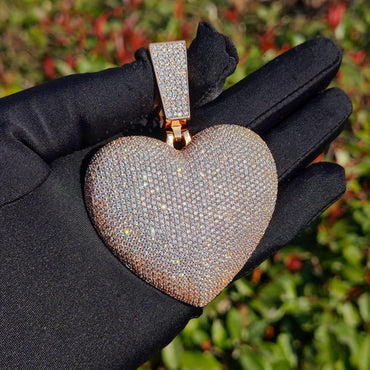 Iced Out Big Heart Pendant Cuban Chain Necklace – Hip Hop CZ Heavy Luxury Jewelry - CaratixJewelry