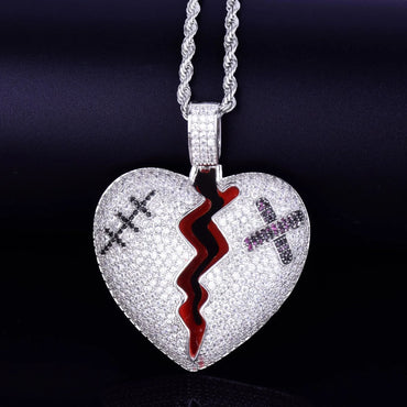 Iced Out Shattered Heart Pendant | Men's Real Copper CZ Necklace - CaratixJewelry