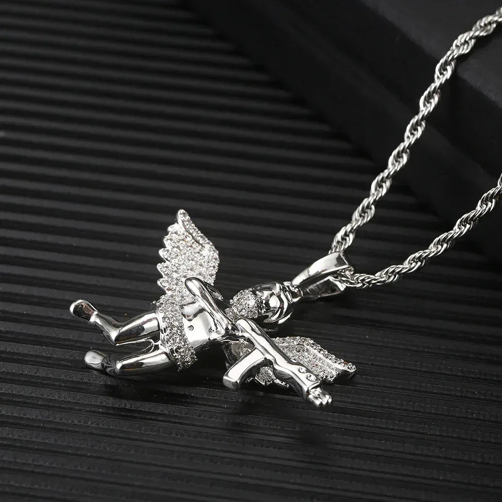 RevengeAngel Gun Pendant Hip Hop Necklace with Micro-Pave Zircon for Men | Caratix Jewelry - CaratixJewelry