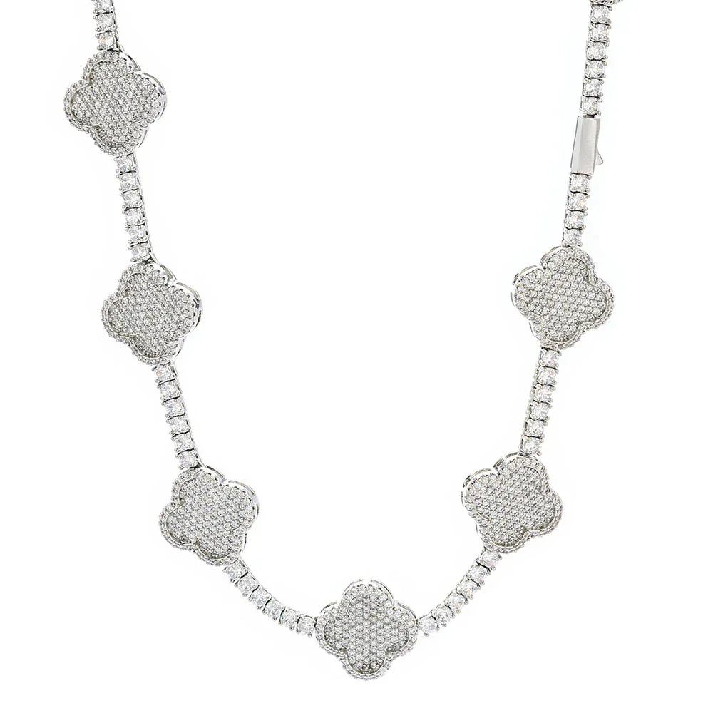 Women's S925 Sterling Silver Clover Tennis Chain | Iced Out Zircon Necklace | Premium Gold Chain Rapper Style | Caratix - CaratixJewelry