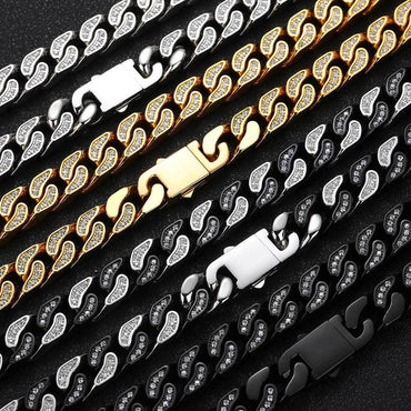 12mm Iced Out Stainless Steel Cuban Chain Zircon Necklace for Men | Caratix Jewelry - CaratixJewelry
