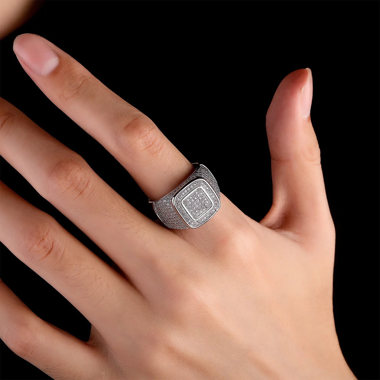 Men's Full Size Iced Out Ring | Micro-Pave Zirconia Hip Hop Band | Caratix