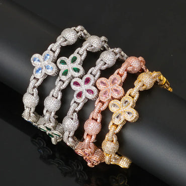 Multi-Color Clover Bubble Bracelet | Full Zircon Clasp 3D Ball Handpiece | Custom Rapper Chain Style | Caratix - CaratixJewelry