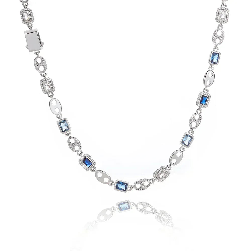 10mm Colorful Gemstone Moissanite Nose Chain Necklace – S925 Sterling Silver Trendy Hip Hop Jewelry - CaratixJewelry