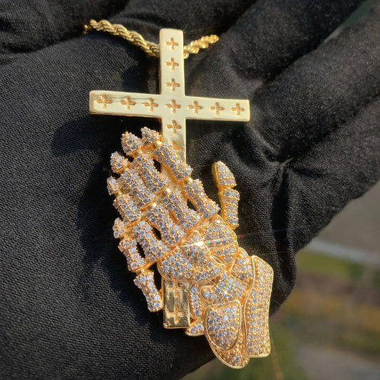 Hand Holding Cross Pendant | Hip Hop Unique Streetwear Jewelry - CaratixJewelry